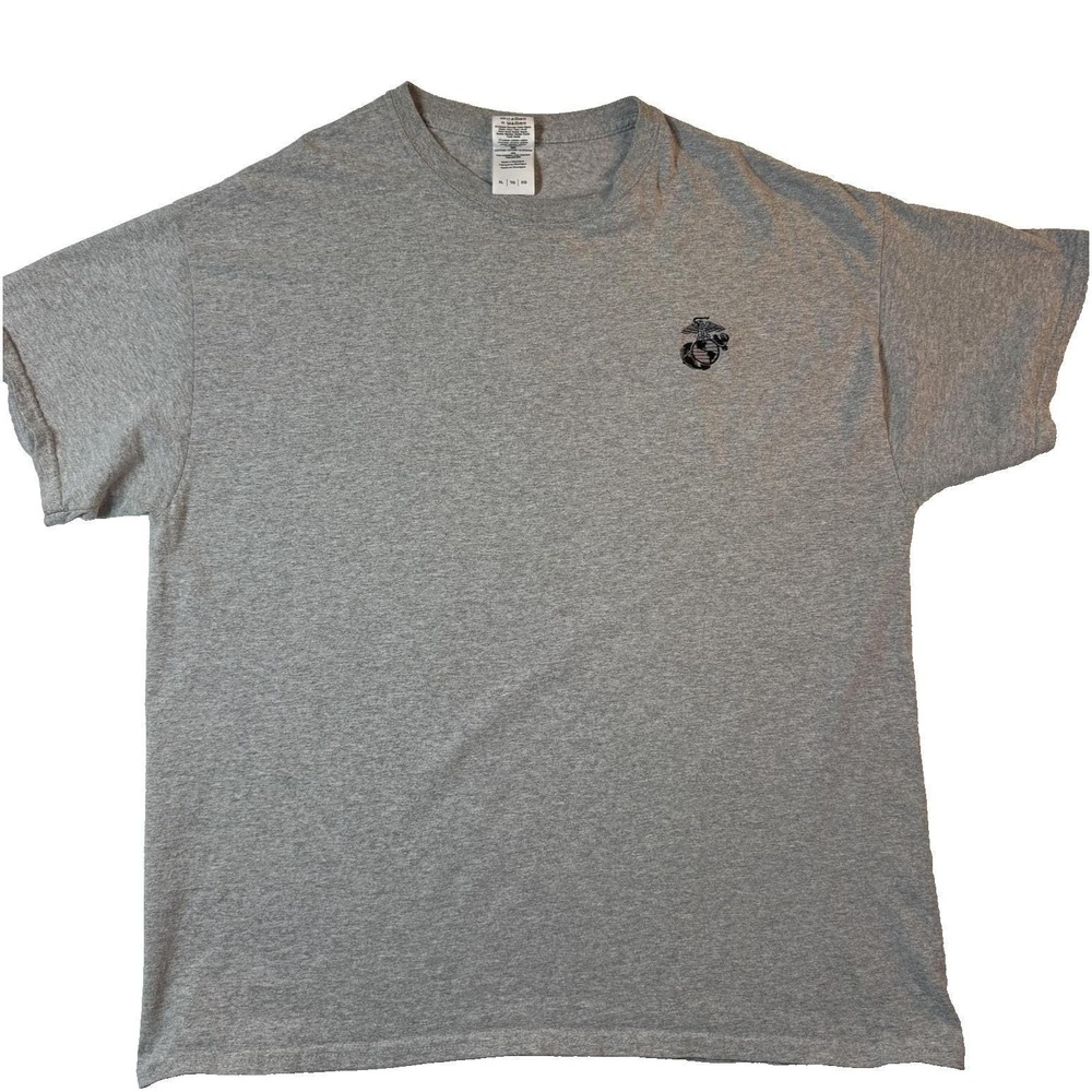 Vintage USMC Marines TShirt Mens XL Gray Embroidered EGA Logo Military Tee